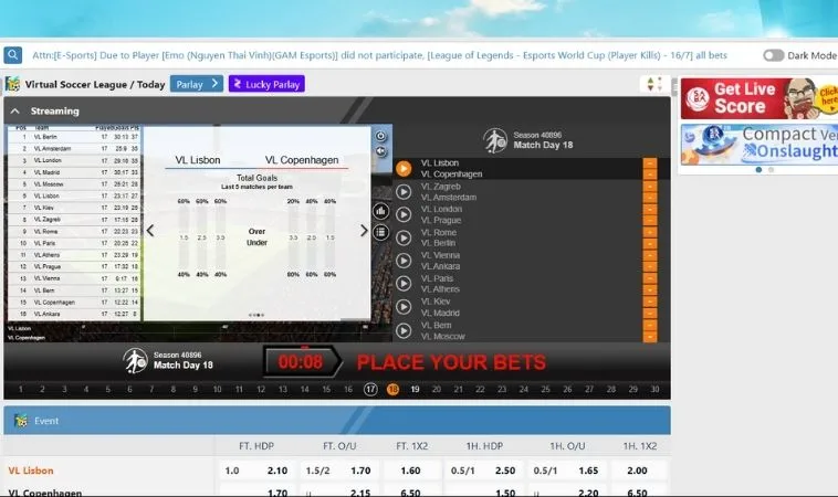 Khám Phá Thế Giới Cá Cược Thể Thao Ảo S666 Đầy Sôi Động 2 Giao diện đặt cược tại sảnh Thể Thao Ảo S666